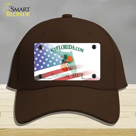 Florida with American Flag Novelty License Plate Hat Cotton / Dark Brown