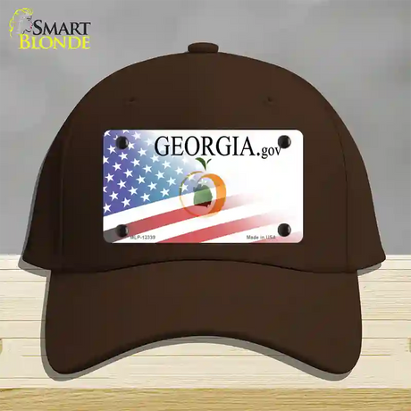 Georgia with American Flag Novelty License Plate Hat Cotton / Dark Brown