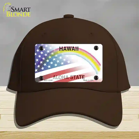 Hawaii with American Flag Novelty License Plate Hat Cotton / Dark Brown