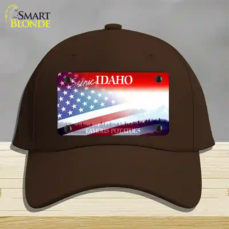 Idaho with American Flag Novelty License Plate Hat Cotton / Dark Brown