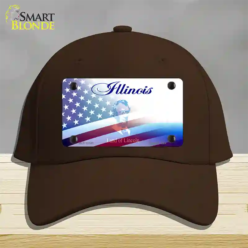 Illinois with American Flag Novelty License Plate Hat Cotton / Dark Brown