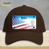 Iowa with American Flag Novelty License Plate Hat Cotton / Dark Brown