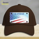 Kansas with American Flag Novelty License Plate Hat Cotton / Dark Brown