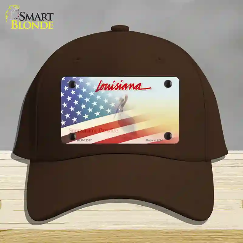 Louisiana with American Flag Novelty License Plate Hat Cotton / Dark Brown