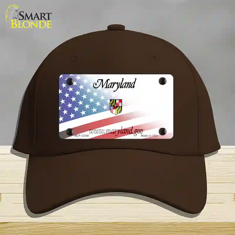 Maryland with American Flag Novelty License Plate Hat Cotton / Dark Brown