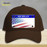 Michigan with American Flag Novelty License Plate Hat Cotton / Dark Brown