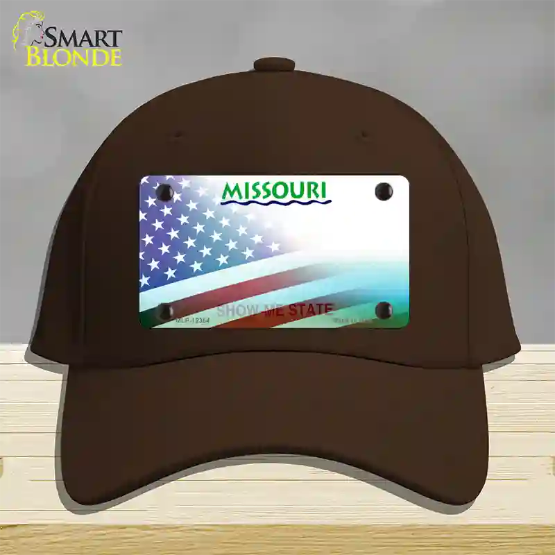 Missouri with American Flag Novelty License Plate Hat Cotton / Dark Brown