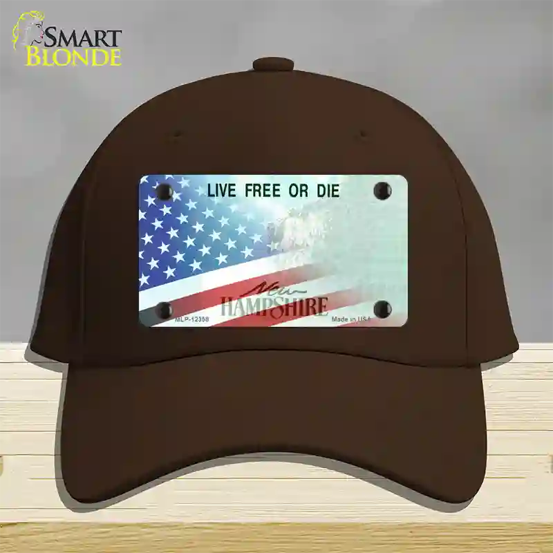 New Hampshire with American Flag Novelty License Plate Hat Cotton / Dark Brown