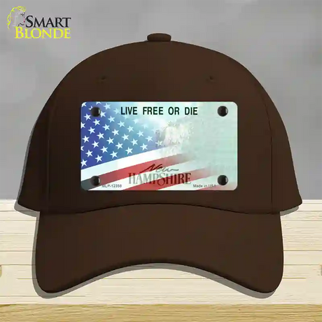 New Hampshire with American Flag Novelty License Plate Hat Cotton / Dark Brown