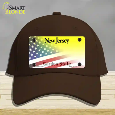 New Jersey with American Flag Novelty License Plate Hat Cotton / Dark Brown