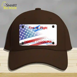 North Carolina with American Flag Novelty License Plate Hat Cotton / Dark Brown