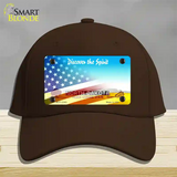 North Dakota with American Flag Novelty License Plate Hat Cotton / Dark Brown