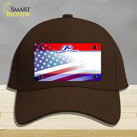 Ohio with American Flag Novelty License Plate Hat Cotton / Dark Brown