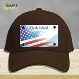 Rhode Island with American Flag Novelty License Plate Hat Cotton / Dark Brown