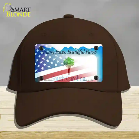 South Carolina with American Flag Novelty License Plate Hat Cotton / Dark Brown