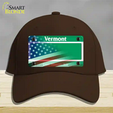 Vermont with American Flag Novelty License Plate Hat Cotton / Dark Brown