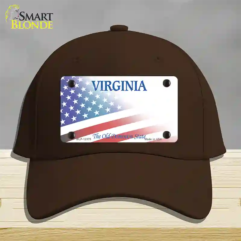 Virginia with American Flag Novelty License Plate Hat Cotton / Dark Brown