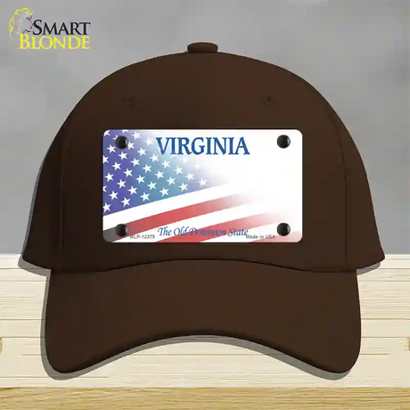 Virginia with American Flag Novelty License Plate Hat Cotton / Dark Brown