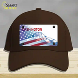 Washington with American Flag Novelty License Plate Hat Cotton / Dark Brown