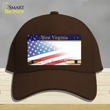 West Virginia with American Flag Novelty License Plate Hat Cotton / Dark Brown