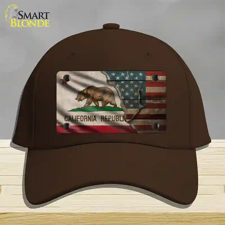 California/American Flag Novelty License Plate Hat Cotton / Dark Brown