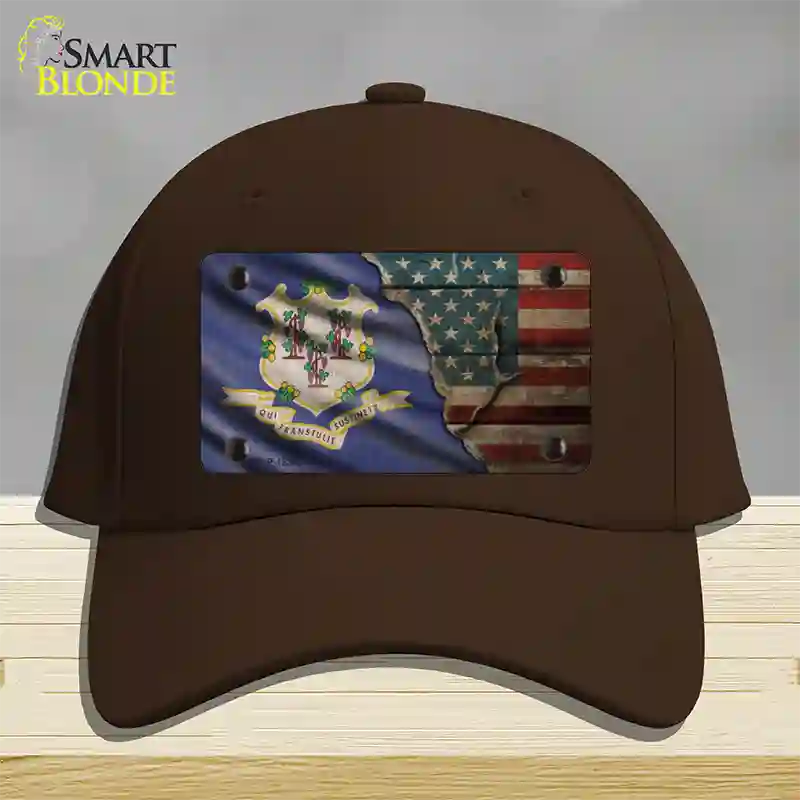 Connecticut/American Flag Novelty License Plate Hat Cotton / Dark Brown