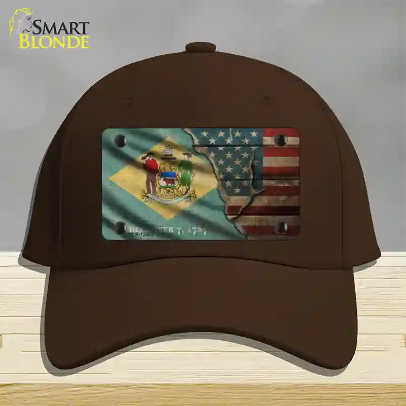 Delaware/American Flag Novelty License Plate Hat Cotton / Dark Brown