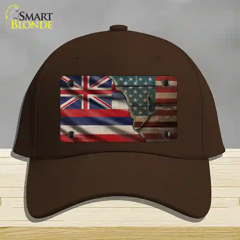 Hawaii/American Flag Novelty License Plate Hat Cotton / Dark Brown