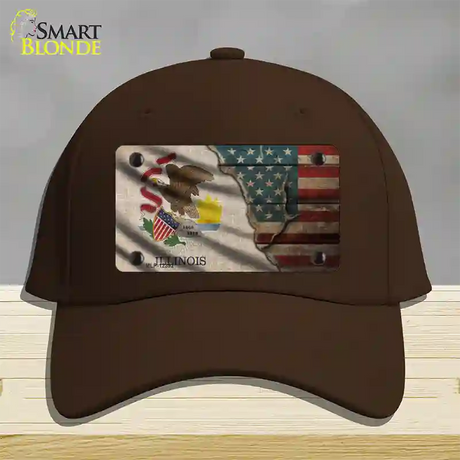 Illinois/American Flag Novelty License Plate Hat Cotton / Dark Brown