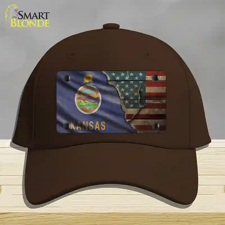 Kansas/American Flag Novelty License Plate Hat Cotton / Dark Brown