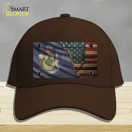 Maine/American Flag Novelty License Plate Hat Cotton / Dark Brown