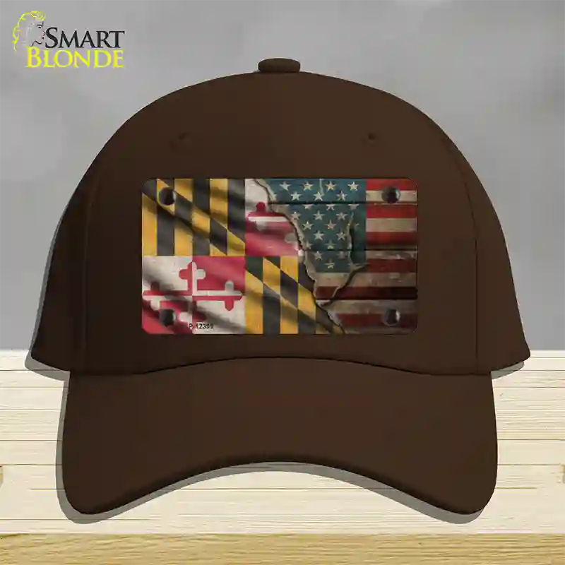 Maryland/American Flag Novelty License Plate Hat Cotton / Dark Brown