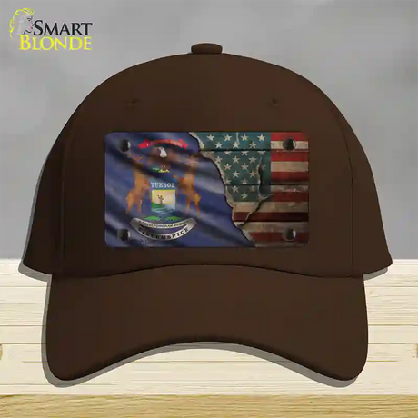 Michigan/American Flag Novelty License Plate Hat Cotton / Dark Brown