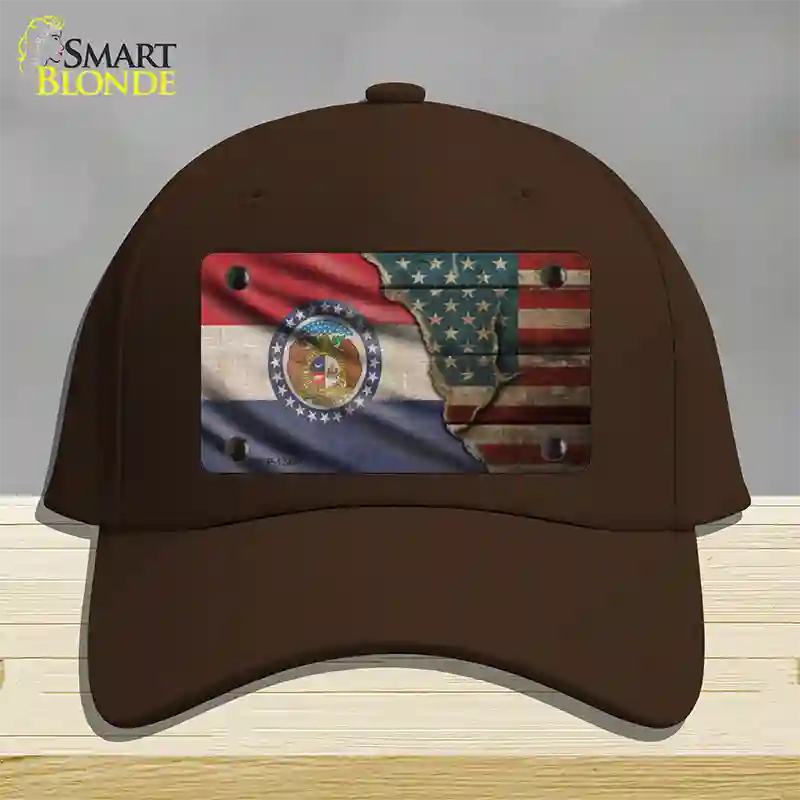 Missouri/American Flag Novelty License Plate Hat Cotton / Dark Brown