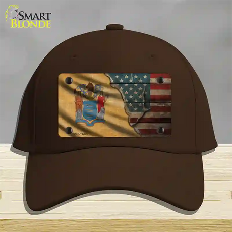 New Jersey/American Flag Novelty License Plate Hat Cotton / Dark Brown