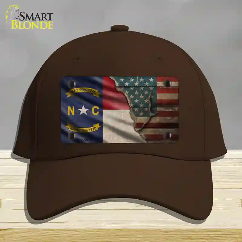 North Carolina/American Flag Novelty License Plate Hat Cotton / Dark Brown