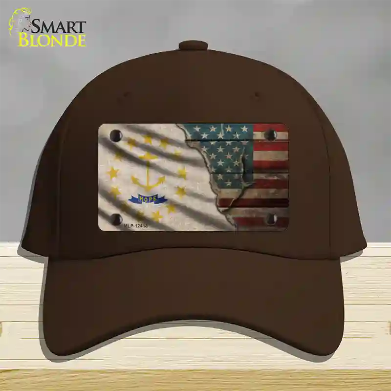 Rhode Island/American Flag Novelty License Plate Hat Cotton / Dark Brown