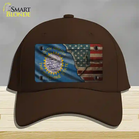 South Dakota/American Flag Novelty License Plate Hat Cotton / Dark Brown