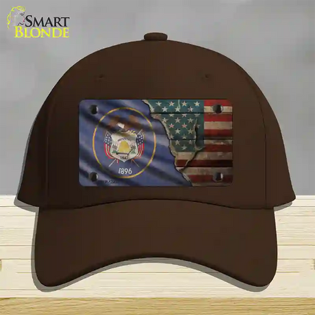 Utah/American Flag Novelty License Plate Hat Cotton / Dark Brown