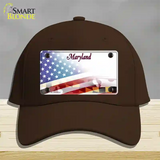 Maryland State with American Flag Novelty License Plate Hat Cotton / Dark Brown