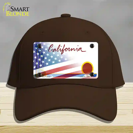 California Palm Plate American Flag Novelty License Plate Hat Cotton / Dark Brown