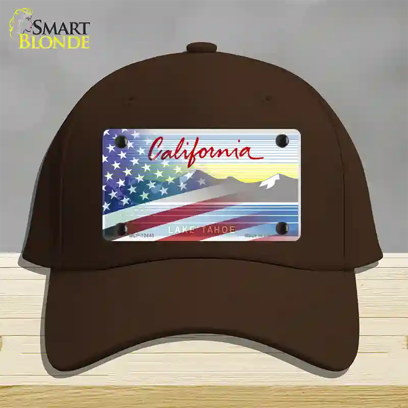 California Tahoe Plate American Flag Novelty License Plate Hat Cotton / Dark Brown