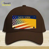 New York Yellow with American Flag Novelty License Plate Hat Cotton / Dark Brown