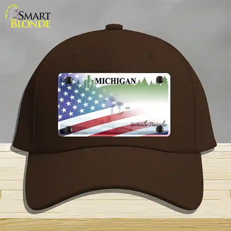 Michigan Peninsulas Plate American Flag Novelty License Plate Hat Cotton / Dark Brown