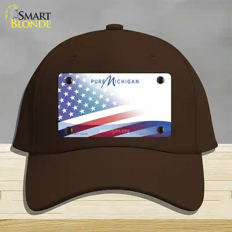 Pure Michigan Plate American Flag Novelty License Plate Hat Cotton / Dark Brown