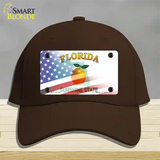 Florida Orange with American Flag Novelty License Plate Hat Cotton / Dark Brown