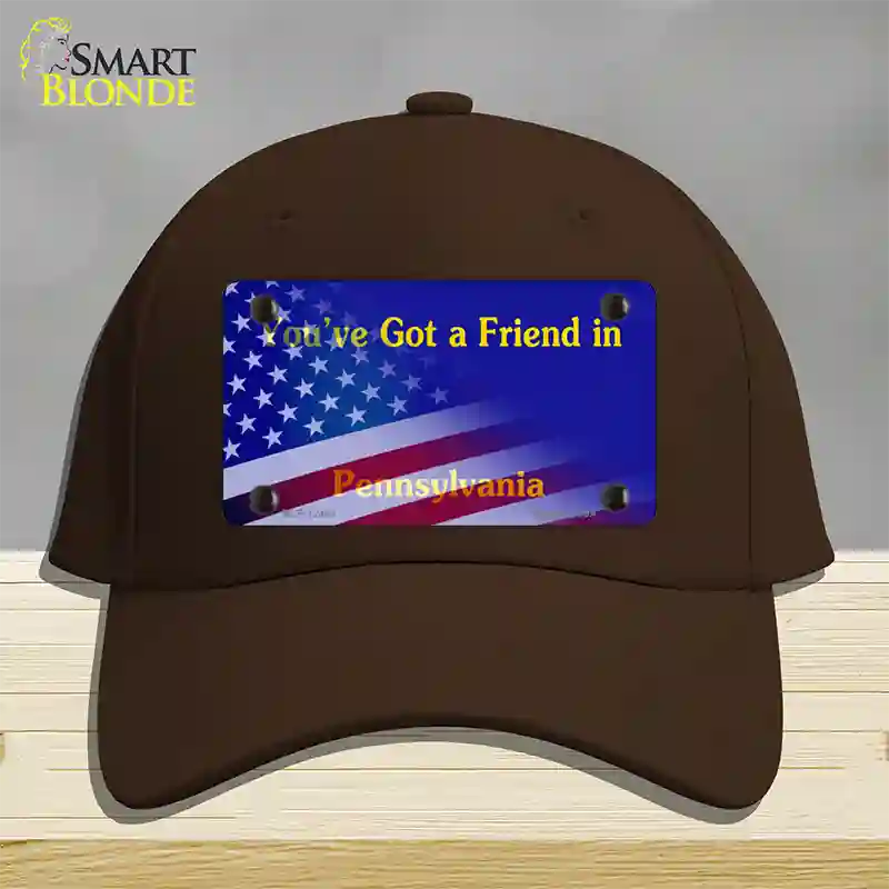 Pennsylvania Blue with American Flag Novelty License Plate Hat Cotton / Dark Brown