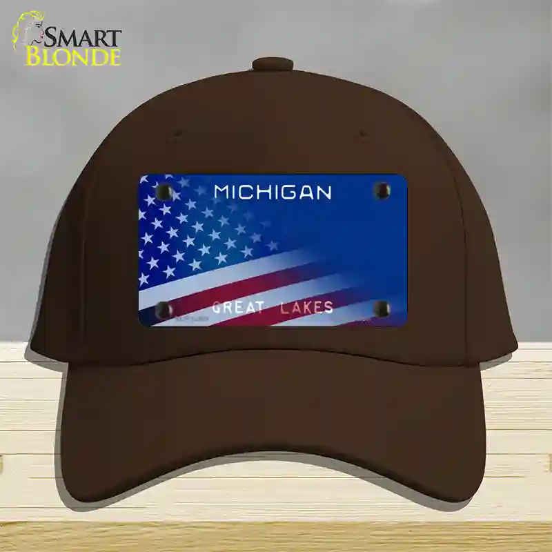 Michigan Great Lakes Plate American Flag Novelty License Plate Hat Cotton / Dark Brown