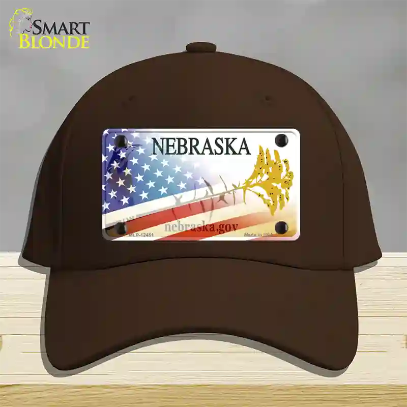 Nebraska Plate American Flag Novelty License Plate Hat Cotton / Dark Brown