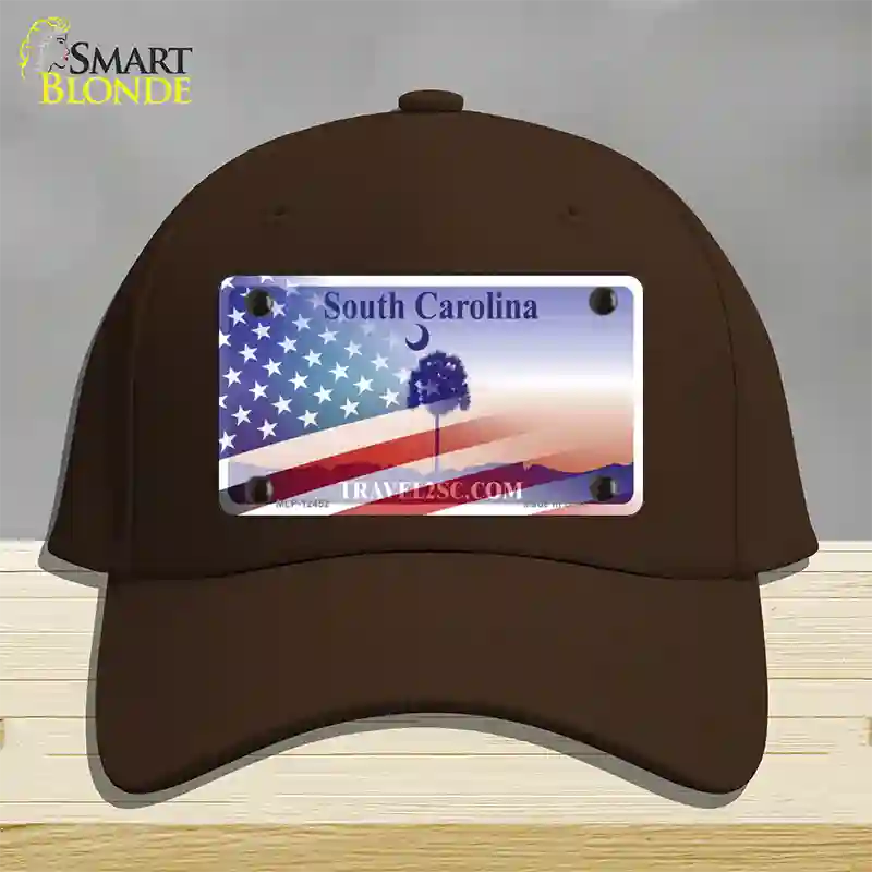 South Carolina Travel Plate American Flag Novelty License Plate Hat Cotton / Dark Brown